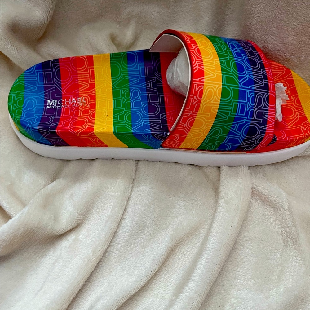 Rainbow Micheal Kors Slides! Brand new never worn!